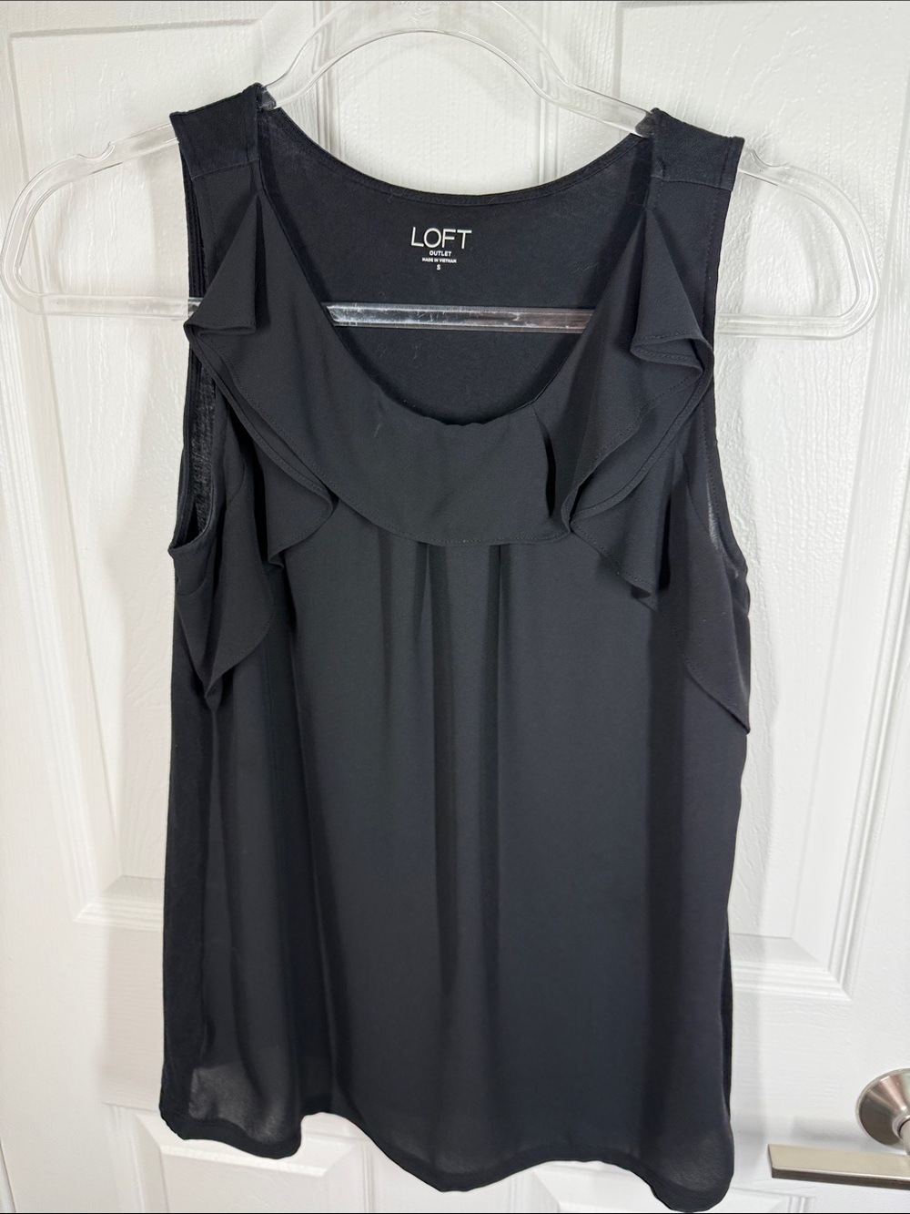 Loft black ruffle tank top/ shell size small